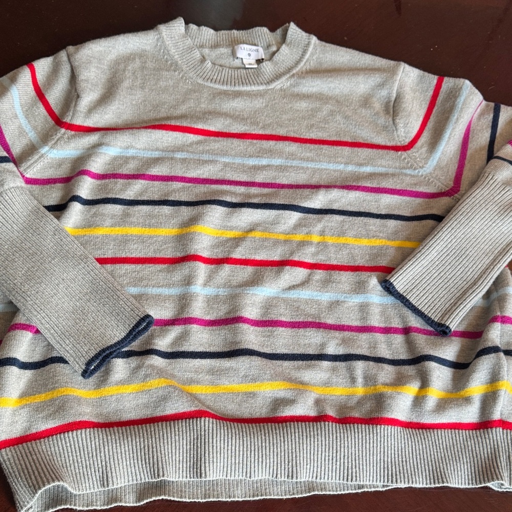 La Ligne Gray Sweater with Multicolor Stripes